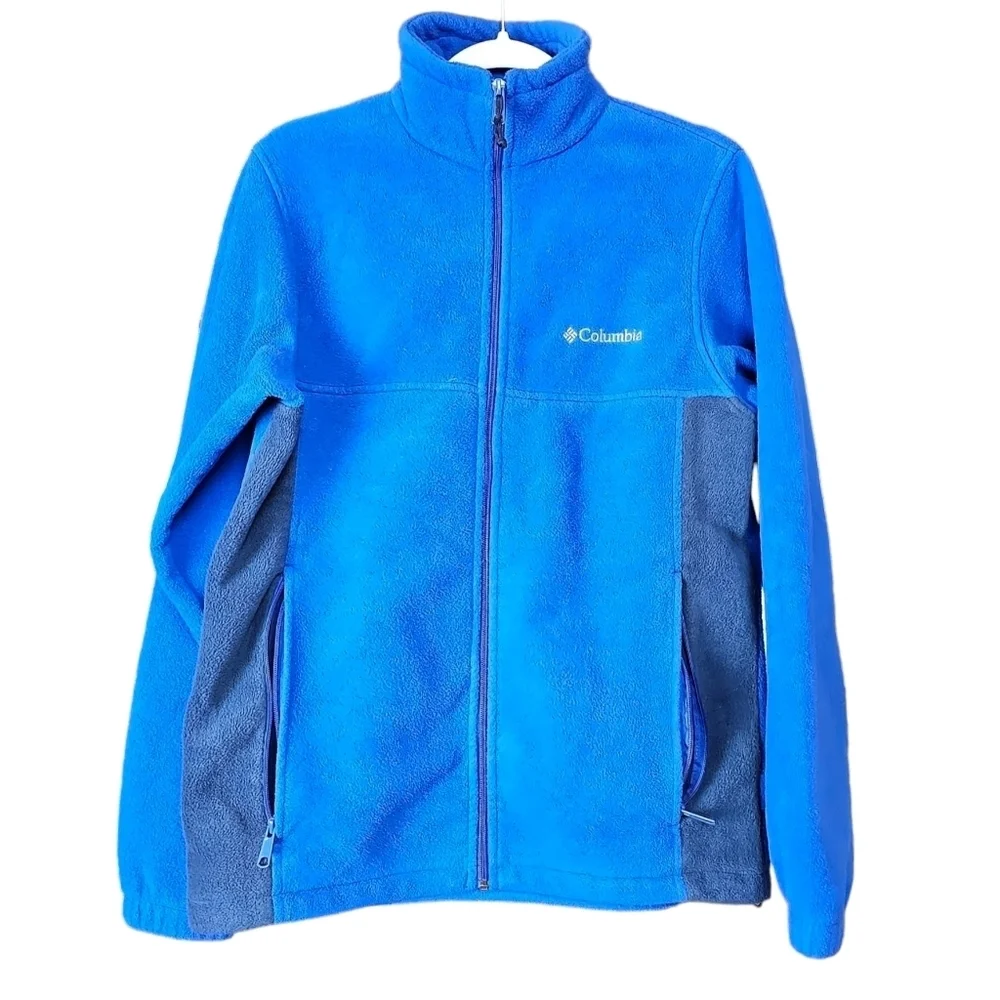 COLUMBIA Men's Full Zip Long Sleeve Fleece Blue & Black Jacket Size S - Picture 12 of 12